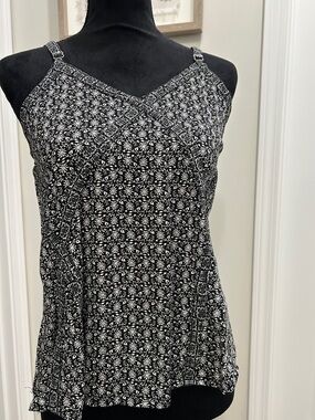 Maurice’s Black & White Floral Print Spaghetti Adjustable Strap Tank Size XS